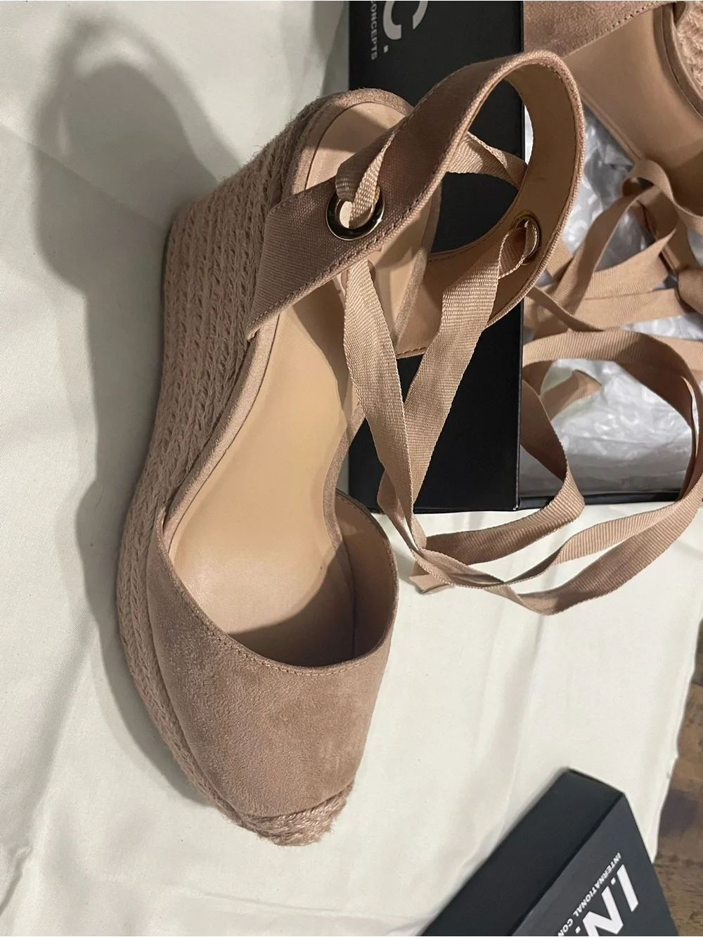 INC International Concepts Dusty Pink Espadrille Wedge Sandals with Ankle Wraps